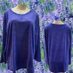 Woman Within + 22/24 Deep Purple Velour Crew Neckline Pull-Over Long Sleeve Top